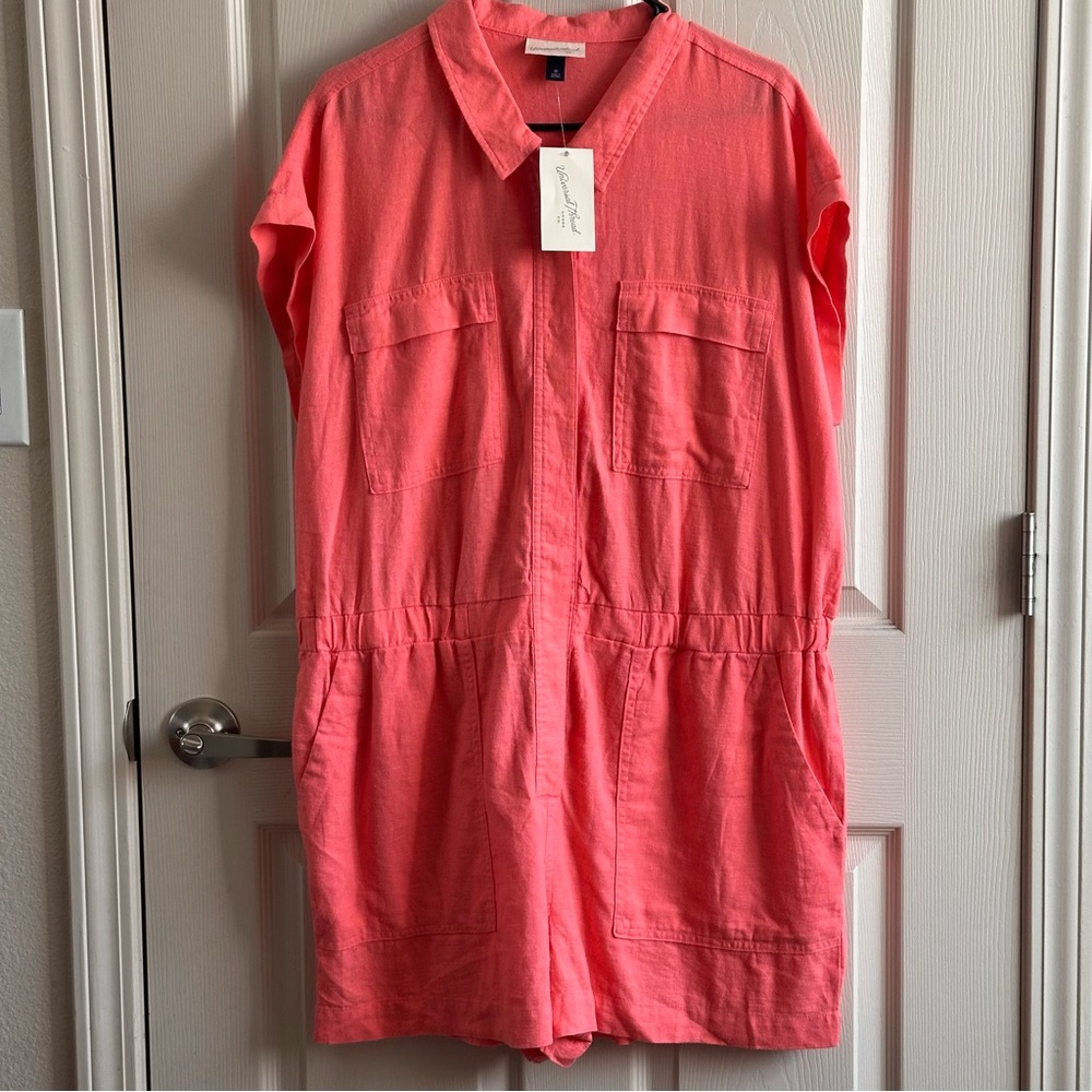 Universal Thread Coral Linen Blend Short Sleeve Romper Women’s Size 16